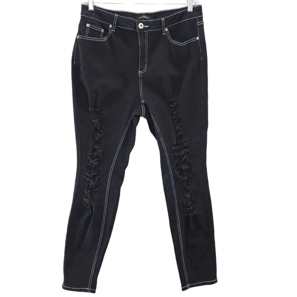 NWT Ashley Stewart Jeans Womens 16 Skinny Black Stretchy Distressed Ripped